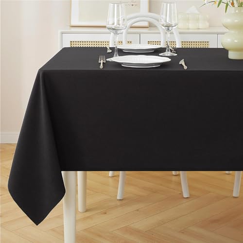 JIALE Rectangle Table Cloth, Waterproof Stain Resistant Tablecloth, Wrinkle Free Farmhouse Dining Table Cover, Soft Fabric Table Cloths for Dinner/Party/Holiday, 52 X 70 Inch, Black by JIALE - Used condition - US$11.09