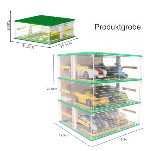 Garage für Speed Champions Autos, Bausteine Garage DIY 3-Schicht Vitrine Auto Parkhaus, Carport Kompatibel mit Bausteine Sportwagen(Ohne Autos)