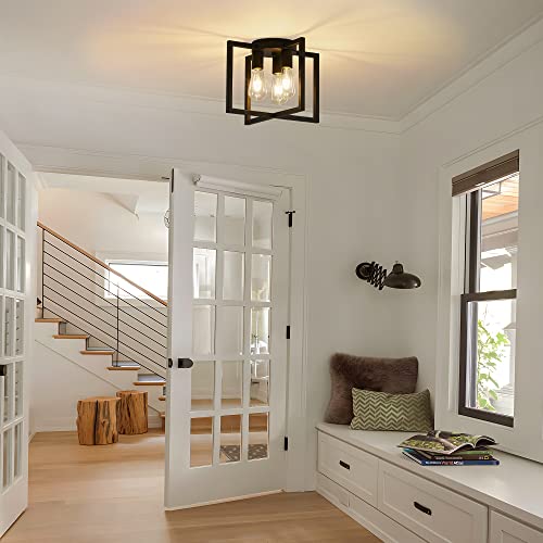 Bosomfr 3-Light Ceiling Light Fixture, Black Semi-Flush Mount Chandelier with Geometric Metal Shade, Farmhouse Industrial Lighting for Kitchen Living Room Bedroom Hallway Foyer, E26 Base by Bosomfr - Image 6