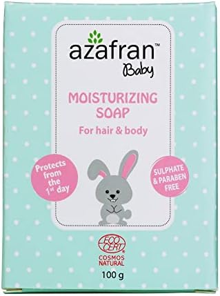Azafran Organics Baby Soap Bar, 3.52 Ounce Mild Bar, Made with Natural Olive and Oil Coconut Oil, Moisturizing Baby's Sensitive Skin-Hair, Contain No Synthetic Chemicals