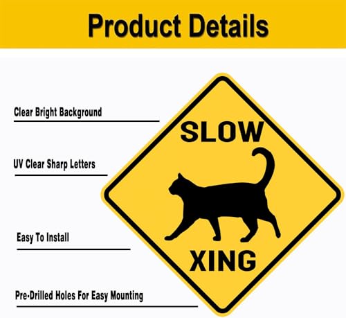 Image of Cat Xing Crossing Sign Black Cat Metal Signs Yellow Street Sign 12X12inch | Novelty Home Yard Wall Decor Indoor& Outdoor