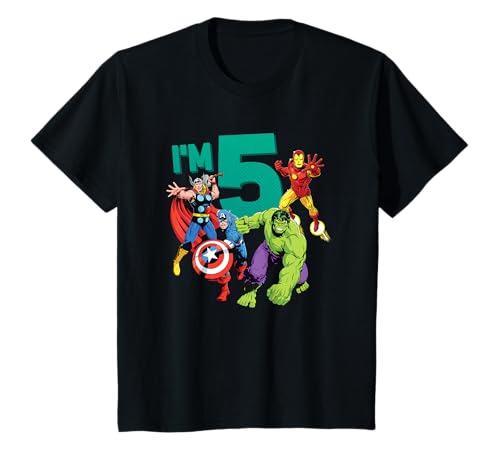 Kinder Marvel Avengers Cute 5th Birthday I'm 5 T-Shirt