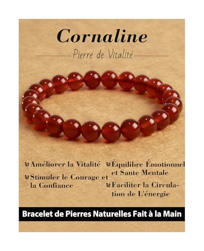 Landorilo Bracelet Femme Pierre Naturelle, 8mm, Calcédoine Rouge