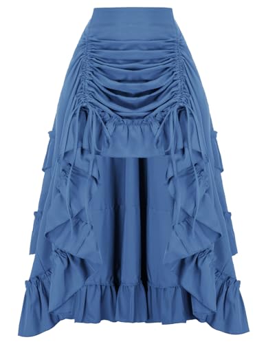 Scarlet Darkness Women's 2026 Summer Skirt Gothic Steampunk Skirt Renaissance High-Low Bustle Skirt Denim Blue 2XL