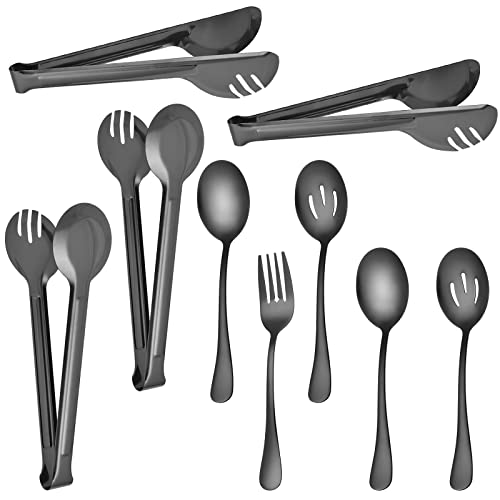 Worldity 10-teiliges Edelstahl-Besteck-Servierutensilien-Set, große Servierlöffel, Mehrzweck-Schwarz, Servierutensilien für Zuhause, Restaurant, Party, spülmaschinenfest (schwarz) Cover