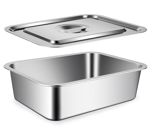 9x13 Baking Pan with Lid, 7.6Qt Large Lasagna Pan with Lid, 4 Inch Extra Deep Dish Baking Pan & Casserole Dish, Oven Safe Stainless Steel Roasting Pan for Family, Large Capacity Cooking by KAKO - Used condition - US$28.46