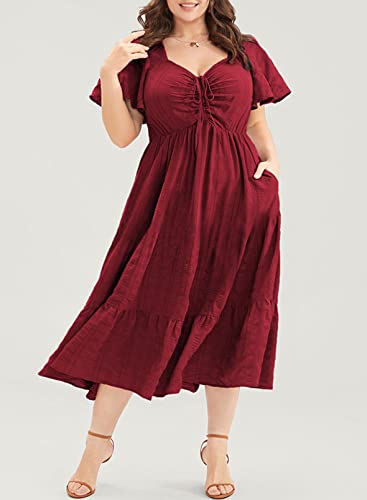 Image of Eytino Womens Plus Size Summer Dress Short Sleeve Sweetheart Neck Ruffle Tiered Maxi Long Dresses(1X-5X)
