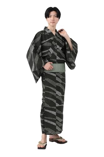 [たゆたふ / TAYU-TAFU] 浴衣 セット メンズ 大きい サイズ 浴衣 角帯 桐下駄 3点セット 190cm 180cm 外国人 お土産 プレゼント 遠州 久留米織 男浴衣 かっこいい L 波模様 黒