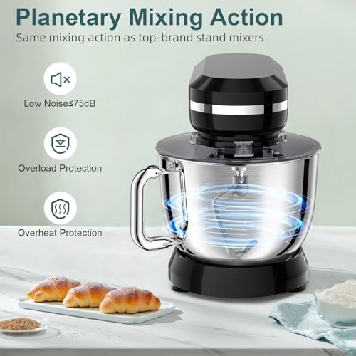 Image of Household Stand Mixer with 6.5 Quart Bowl, Electric Food Mixer 10+p Speeds 660W (Black)