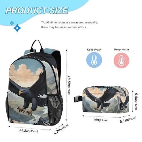 Black Bird Mountain Backpack Lunch Bag Set for Travel Hiking Picnic, Backpacks with Insulated Lunch Box2