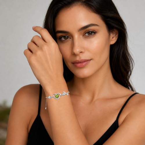 Image of 1CT Rose Heart Birthstone Bracelet for Women Love Gift