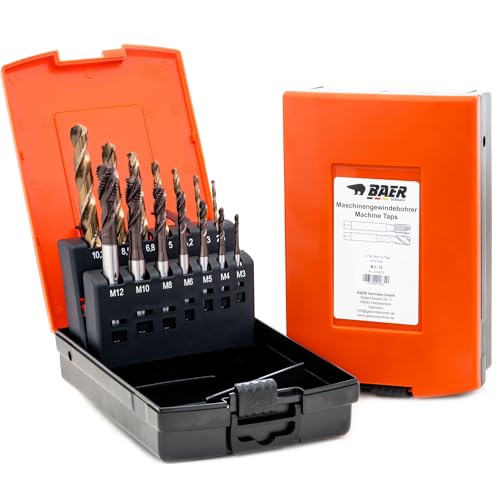 BaerCoil BAER UNiTap Gewindeschneider Set HSSE M3 - M12: Gewindebohrer Durchgangsloch - Kernlochbohrer - High-End Gewindeschneid-Satz - Gewindebohrer-Set - Gewindeschneider - Maschinengewindebohrer
