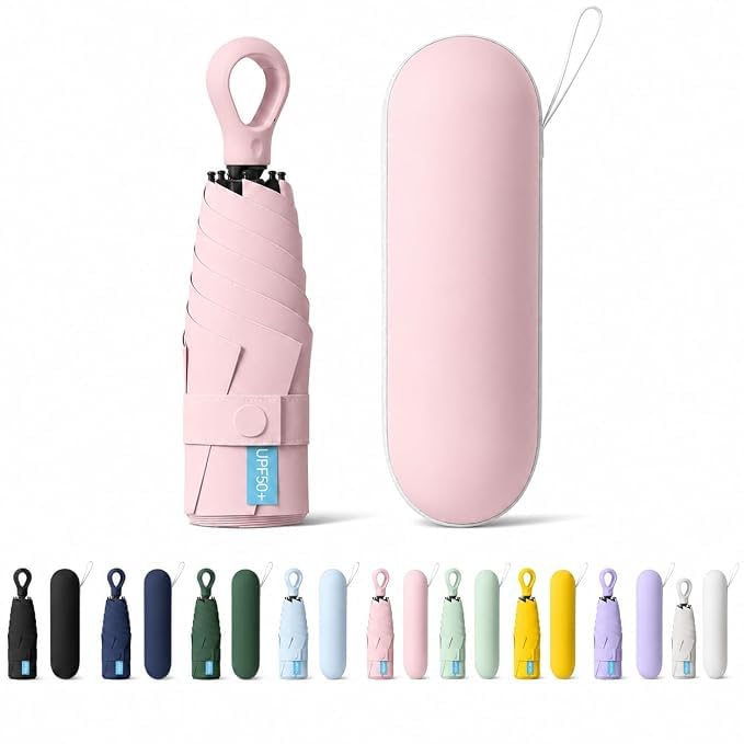 Image of Umbrella for Rain and Sun Protection UPF50+ Mini Capsule Foldable Umbrella for Women Men | 5-Fold Compact Travel Umbrella | Windproof UV Protection | Ring Buckle Anti-Loss