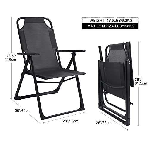 Redcamp Set Of 2 Folding Patio Lounge Chairs, High Back Reclining Lawn Chairs With 9 Levels Adjustable Backrest For Outdoor Camping Backyard Pool Porch, Black #TOP1