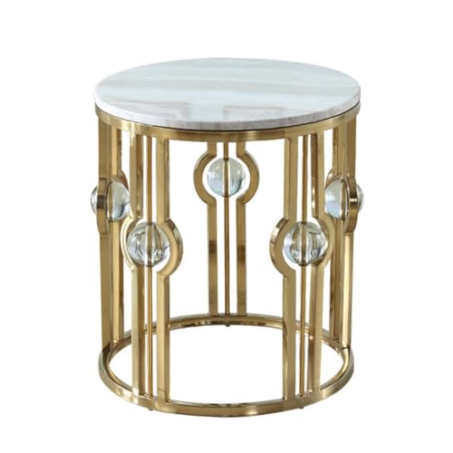 GYLXW XWGYL-0129 - Mesa de té pequeña con ángulo de mármol, varios tipos, borde de acero inoxidable, para sala de estar, como se muestra