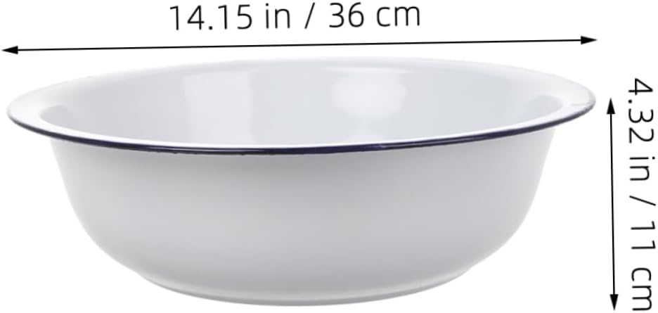 Angoily Vintage Enamel Mixing Bowl Kitchen Wash Basin for Vegetables and Easy to Clean Enamelware Soup Bowl Multifunctional Deep Pan for Cooking and Serving