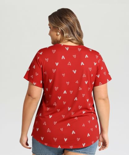 Image of CARCOS Plus Size Tops for Women Short Sleeve Shirts Basic Tee Solid Color Blouse V Neck Tunic Loose Fit Tshirts Summer XL-5XL