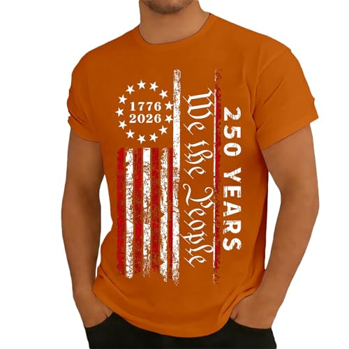 Image of Anniversary Patriotic Short Sleeve Casual Holiday T-Shirt, orange, M