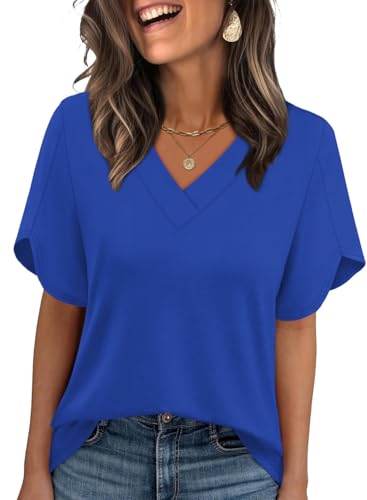 Image of WIHOLL Womens Summer Tops Short Petal Sleeve Shirts Fashion V Neck Womens Clothing