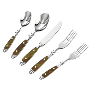 20-Piece Silverware Set, Forged Stainless Steel Flatware Set, Service for 4, Vintage Cutlery Set with Natural Color Bakelite Handle, Dishwasher Safe