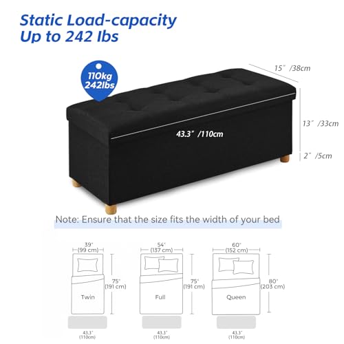 Image of BRIAN & DANY 43 Inches Folding Storage Ottoman Bench, Ottoman with Storage Bench for Bedroom, Living Room, Entryway, Foot Rest with Legs, Black