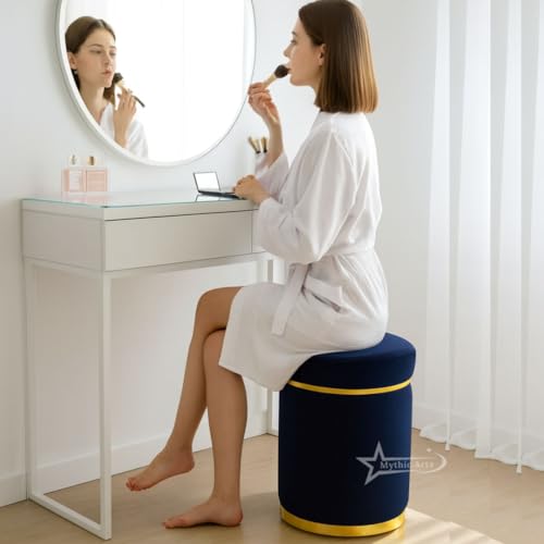 Image of Ottoman Stool for the Living Room Ottoman Pouffes for Sitting, Puffy Stool for Living Room Dressing Table Stool Blue