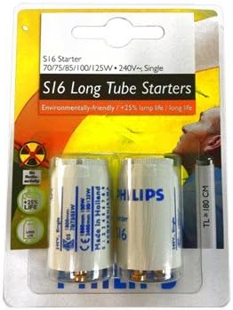 Philips S16 70-125W 240V UNP Long Tube 2-Pin Starters for Fluorescent Lamps (2 Pack)