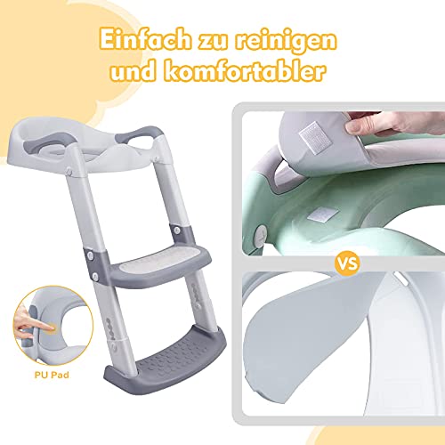 Toilettensitz Kinder, Toilettentrainer mit Leiter &PU Gepolstert, Faltbar Töpfchen für Kinder ab 1-7 Jahren Kids Wc-Sitz für 38-42cm - Image 4