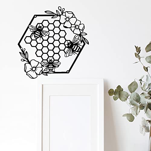 Yuzhuo-Metal-Bee-Wall-Art-Farmhouse-Honey-Bees-and-Hives-with-Flowers-Metal-Wall-Decor-Hanging-for-Living-Room-Garden-Bedroom-Office-Home-Wall-Black Yuzhuo Metal Bee Wall Art Farmhouse Honey Bees and Hives with Flowers Metal Wall Decor Hanging for Living Room Garden Bedroom Office Home Wall Black