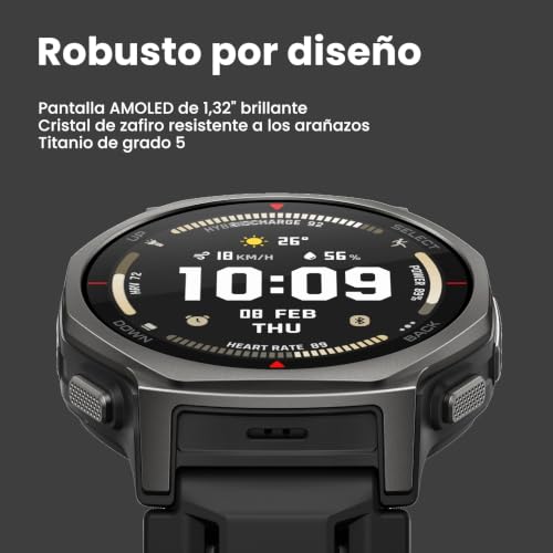 Miniatura 5 de Amazfit T-Rex 3 Pro Reloj Inteligente Deportivo para Hombre, Pantalla AMOLED de Zafiro, Bisel de Titanio, GPS de Banda Dual, Mapas Sin Conexión, Linterna Incorporada, para Android iPhone