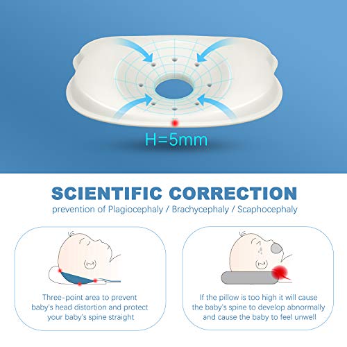 Baby Pillow Newborn, Newborn Pillow Flat Head, Infant Sleeping Pillow, Soft Breathable Memory