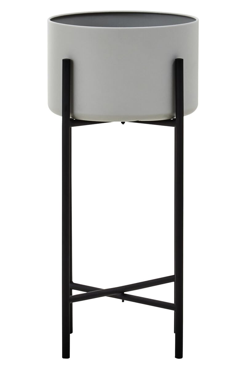 Premier Housewares Large Grey and Black Floor Standing Planter Contemporary Indoor Plant Pot with Sleek Iron Frame Garden Planters Grey Planter 28cm x 55cm x 28 cm