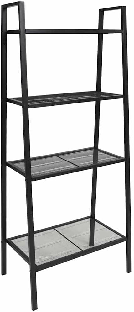 4 Tier Metal Ladder Bookcase Storage Display Shelving Black