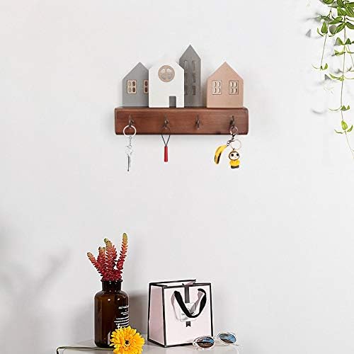 OCIOLI Key Holder Wood Wall MountedKey Rack Organizer with 4 Hooks for Entryway, Kitchen, Office (Brown)