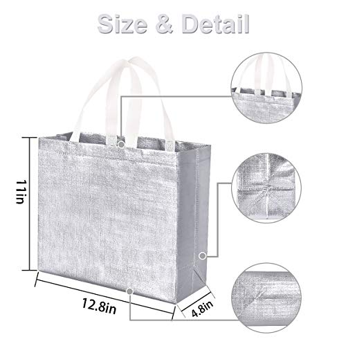 12 Pack Bridesmaid Bags Stylish Reusable Shopping Grocery Bag Glossy Glitter With Handle Fashionable Tote Bag Christmas Gift Bags Gift Tote Bags For Women Groceries Wedding Bridesmaid Birthday(Silver) #TOP4