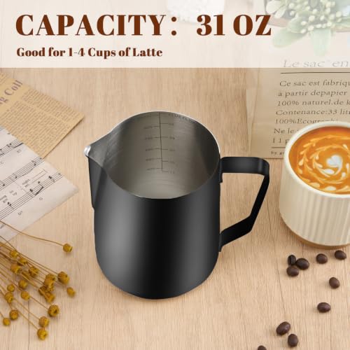 Image of Amrules Milk Frothing Pitcher 31oz Frother Cup Barista Tools, Black