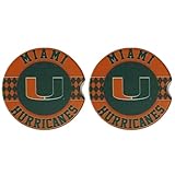 Fan Creations University of Miami Set of 2 Car Coasters Removable Absorbent Ceramic Stone Coasters - Ideal Gift for Students, Alumni and Everyday Fan - Show Your Acc NCAA Team Spirit