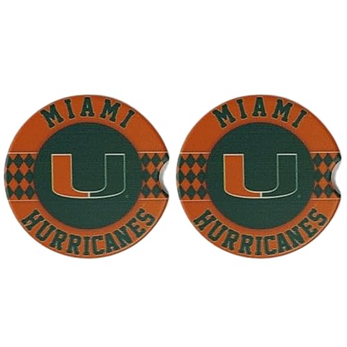 Fan Creations University of Miami Set of 2 Car Coasters Removable Absorbent Ceramic Stone Coasters - Ideal Gift for Students, Alumni and Everyday Fan - Show Your Acc NCAA Team Spirit