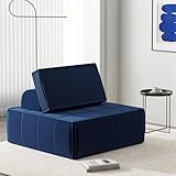 PurrJoys Modular Sectional Sofa, 35' Corduroy Sofa Sleeper Deep Seat Sofa with Adjustable Backrest, Small Couch for Small Spaces, Living Room, Bedroom, Apartment,Blue Office Couch