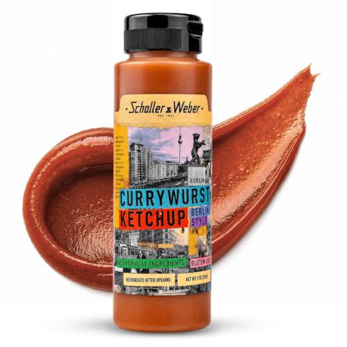 Schaller & Weber Authentic Currywurst Ketchup, 9oz Squeeze Bottle (1 pack) | Berlin Style German Curry Ketchup | Gluten Free All Natural German Style Sauce for Sausage Fries & Grilling