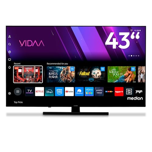 MEDION 108 cm (43 Zoll) QLED Fernseher (Smart-TV, Dolby Vision HDR, VIDAA Store, Prime Video, Disney+, DAZN, DTS X, Dolby Atmos, PVR, Bluetooth, MD 843600)
