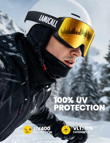 image for Lamicall Ski Goggles with 3X Anti-Fog - 100% UV Protection, OTG & Helm
