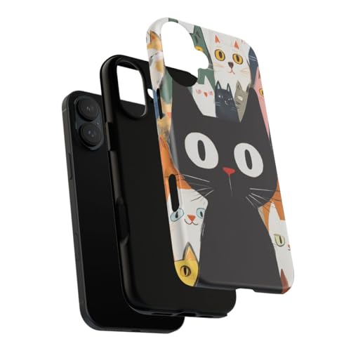 Coque iPhone 16 Plus chats colorés et grand chat noir rigide mate