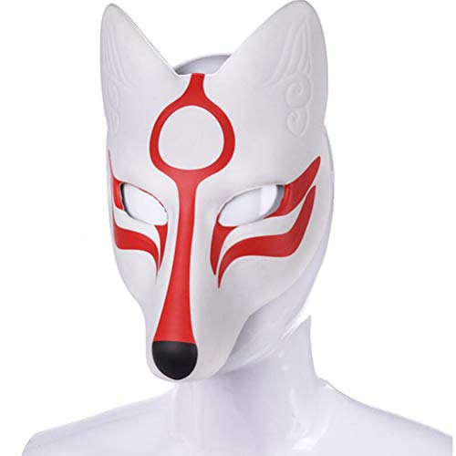Amosfun Máscara de Raposa para Cosplay de Halloween Máscara de Kabuki Japonesa de Halloween Festa de