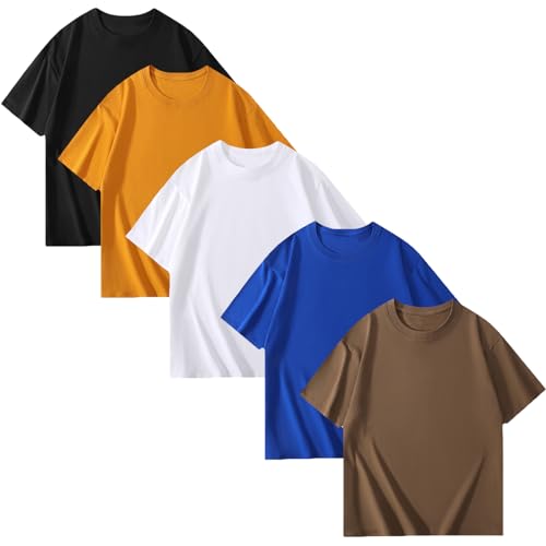 [NCFBAG] インナーシャツ ５枚組 肌着 メンズ tシャツ 綿100% 無地 スポーツ シャツ 下着 ゆったり 防菌防臭 吸汗速乾 快適 柔らかい 男女兼用 春夏秋冬 (4XL, ミックスカラー（ブラック+ホワイト+コーヒー色+ダークブルー+イエロー）)の商品画像（Amazon）