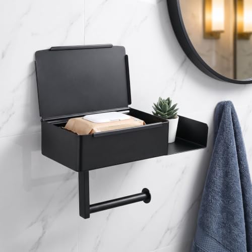Shengxi Papier Toilette avec Étagère, Porte Papier Toilettes Porte Rouleau Papier Toilette Auto-adhésif, Acier Inoxydable Derouleur Papier Toilette Murale – vue 4