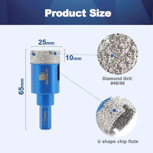 Dry Diamond Core Drill Bit Set,BRSCHNITT 2pcs 1 Inch (25mm) Diamond Hole Saw Core Drill Bit with Hex Shank for Porcelain Tile Ceramic Stone Granite Marble — view 2