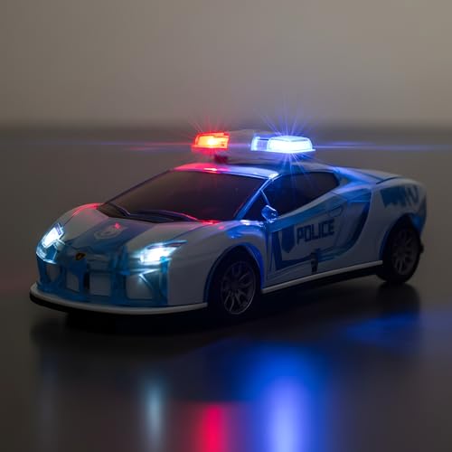 Image of Friction Powered Police Car Toy for Kids with Pull Back Action Super Speed Cop Vehicle with RGB Lights Music Siren Sound Birthday Gift for Boys Girls Toddlers [Blue 1007]