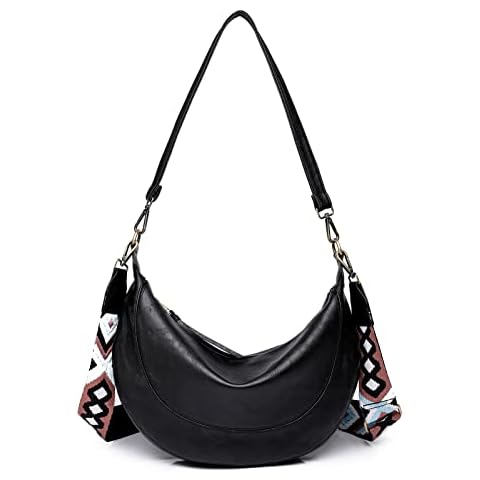 Qyoubi Women's Soft PU Leather Shoulder Bag Ladies Crossbody Purse Handbags Detachable Strap Hobo Bag Black Cover