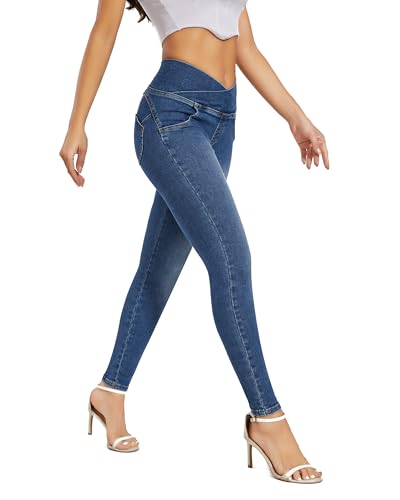 CROSS1946 Crossover Skinny Jeans for Women High Waist Criss Cross Stretch Slimming Denim Trousers Pants4